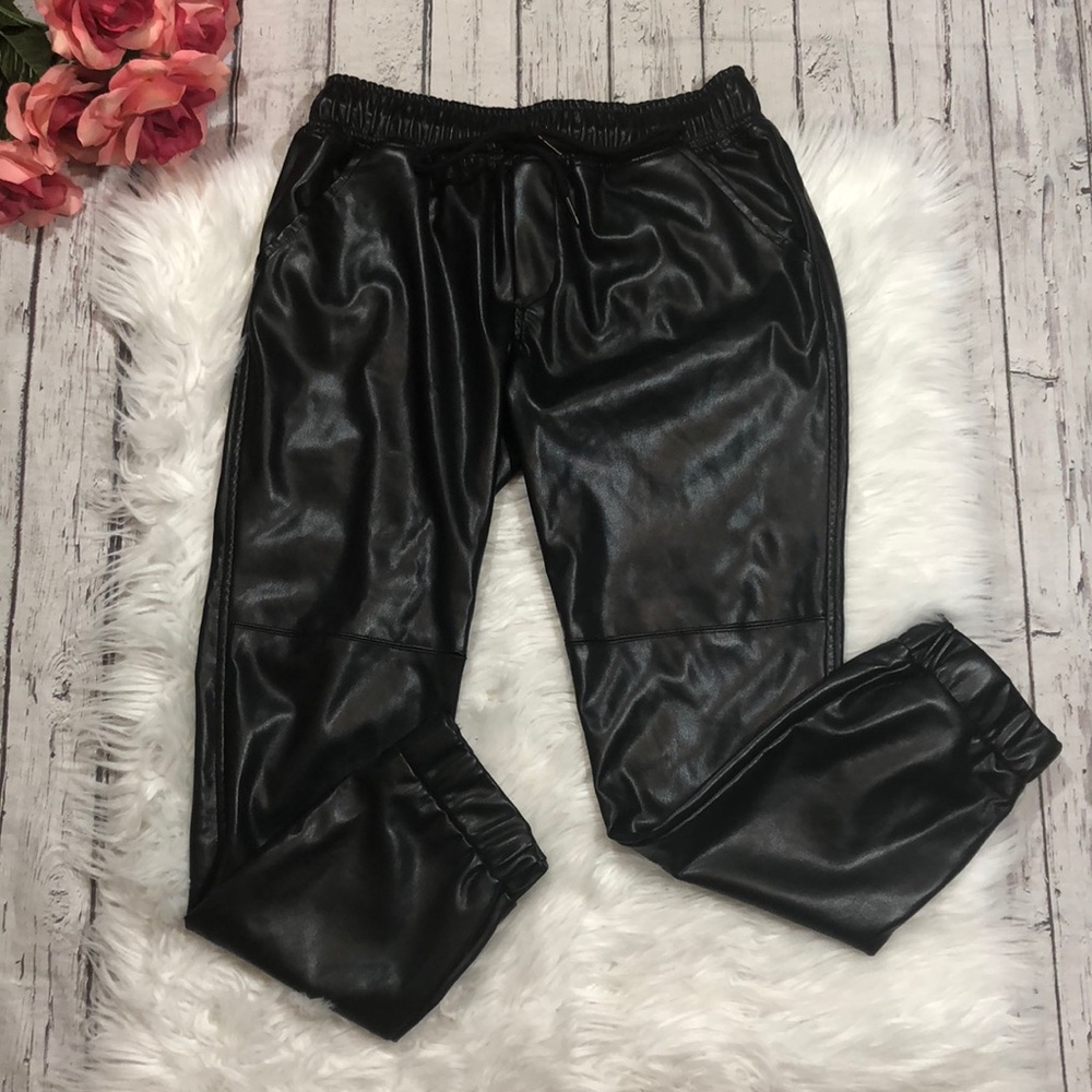 Brooklyn Karma Faux Leather Drawstring Joggers